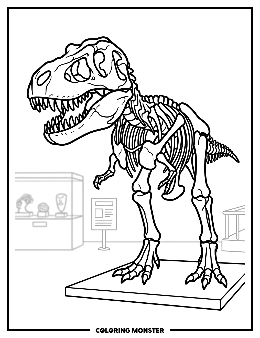 T-Rex Skeleton Display Coloring Page