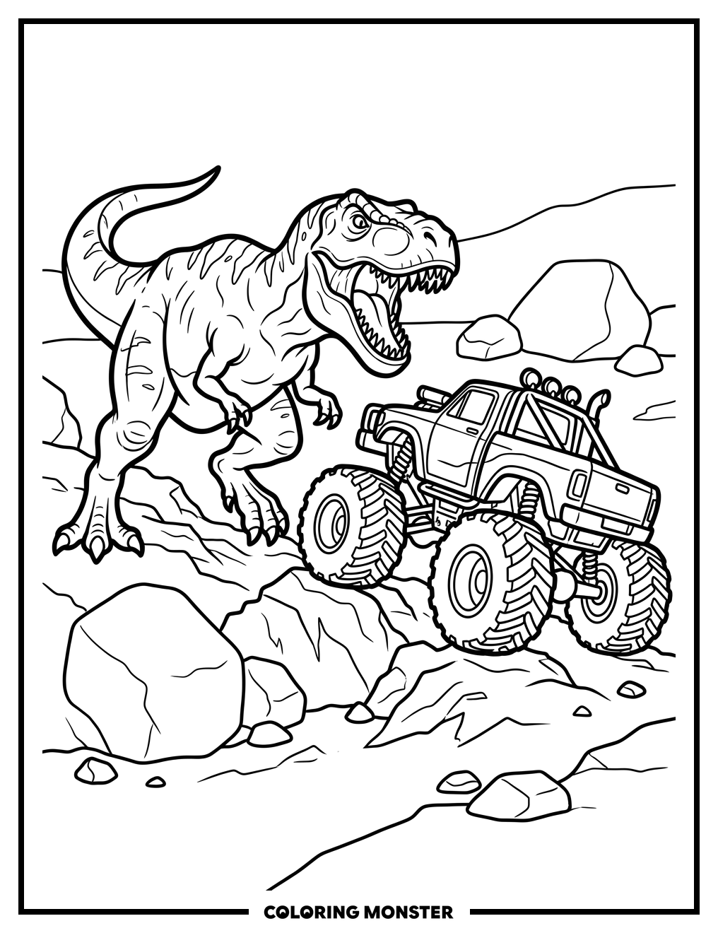 T-Rex vs Monster Truck Coloring Page