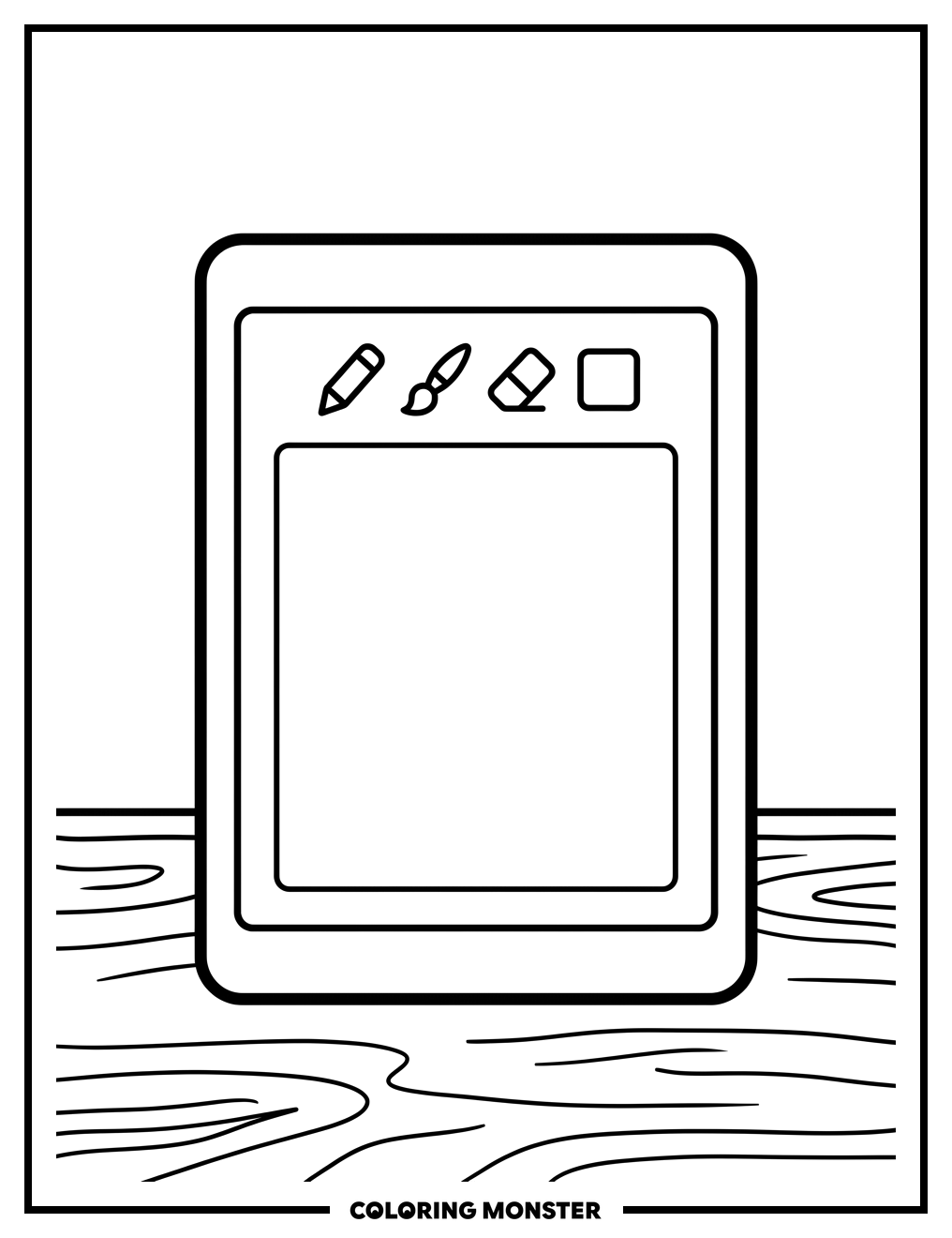 Tablet Computer With Drawing App Coloring Page