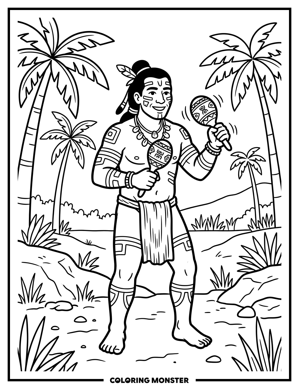 Taino Man Playing Maracas Coloring Page