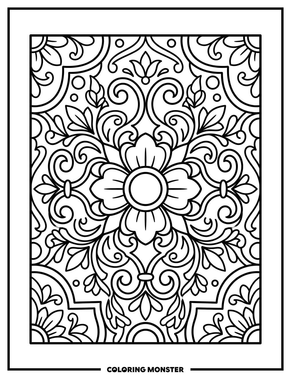 Talavera Tile Floral Pattern Coloring Page