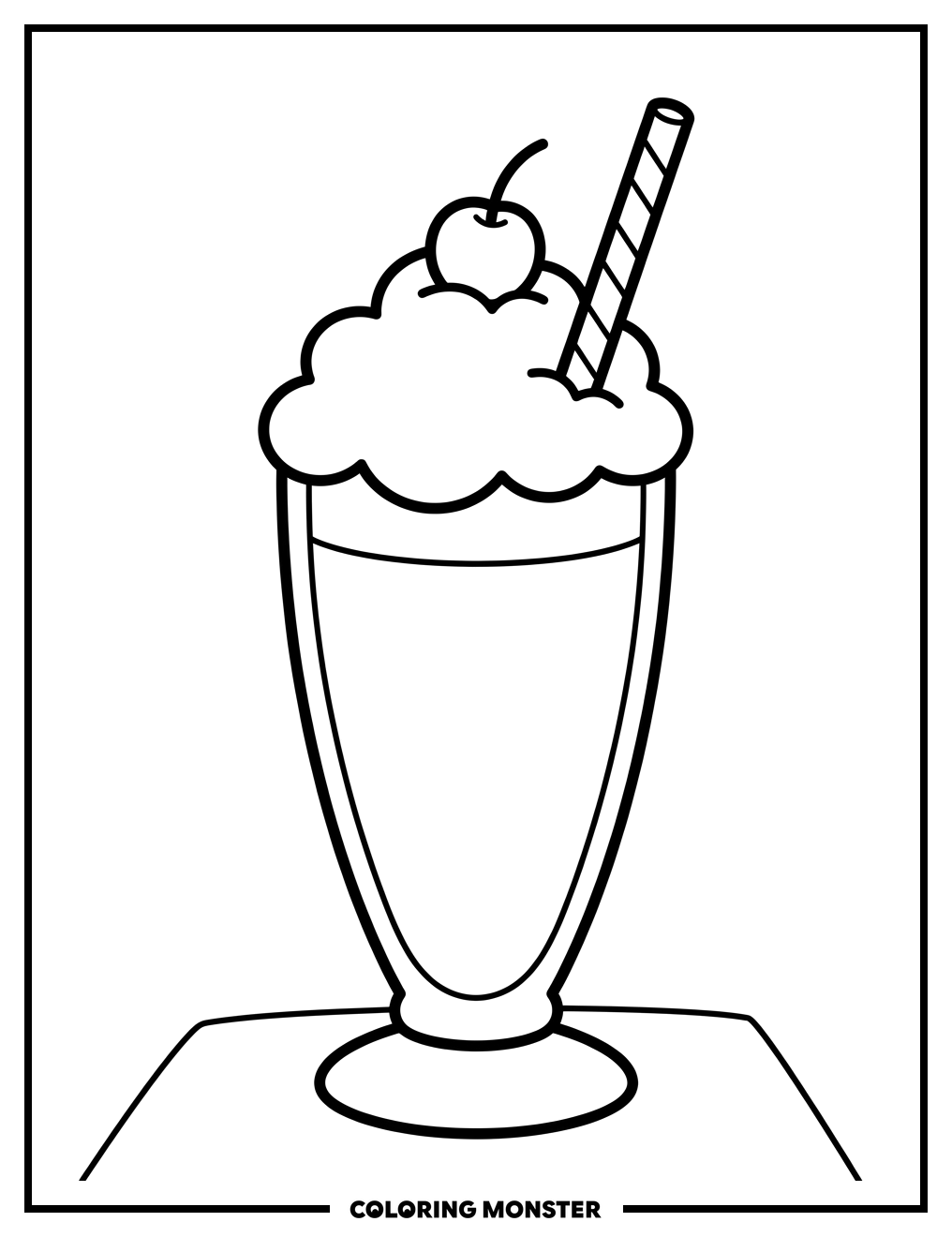 Tall Milkshake With Whipped Cream Coloring Page