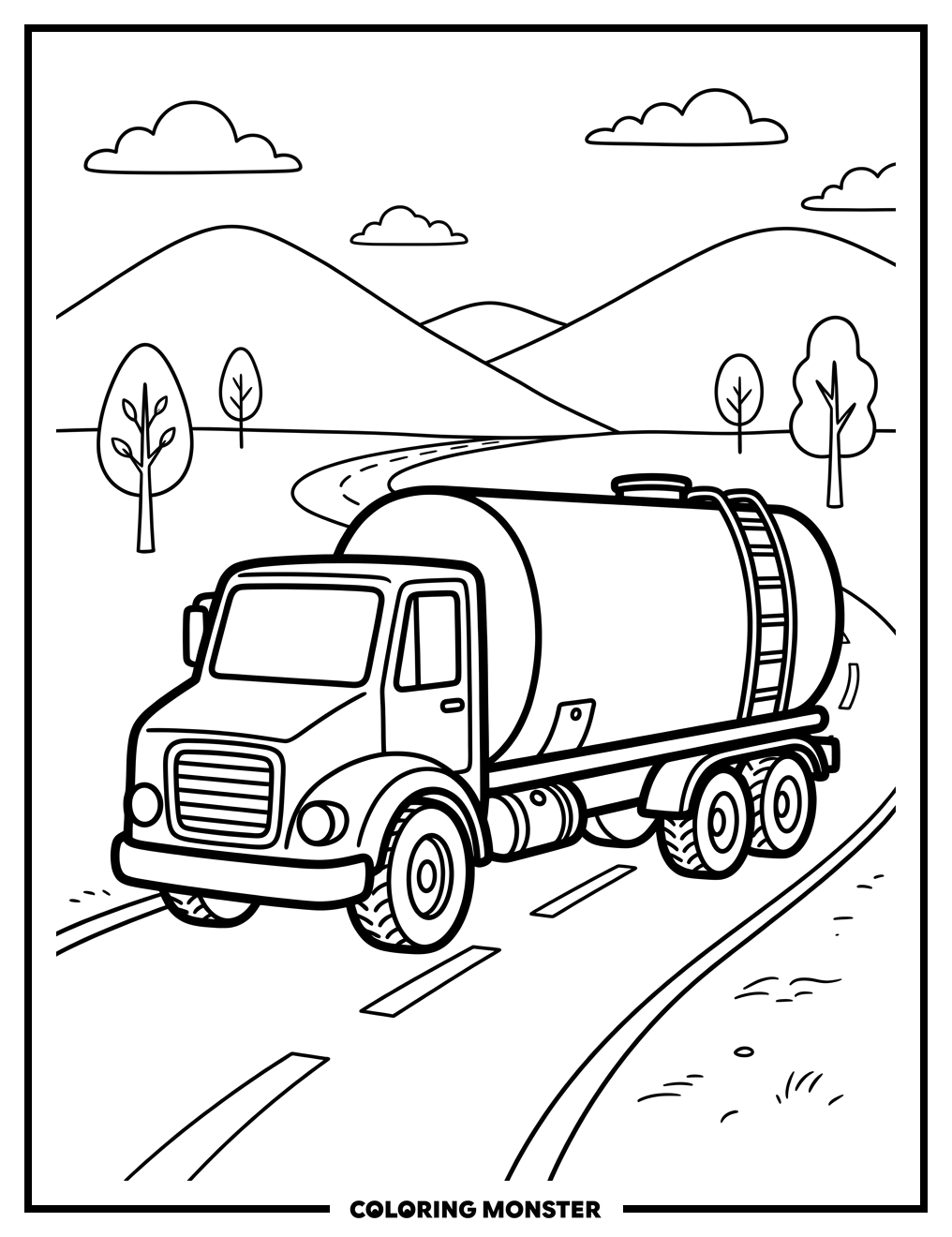 Tank Truck on a Road Coloring Page