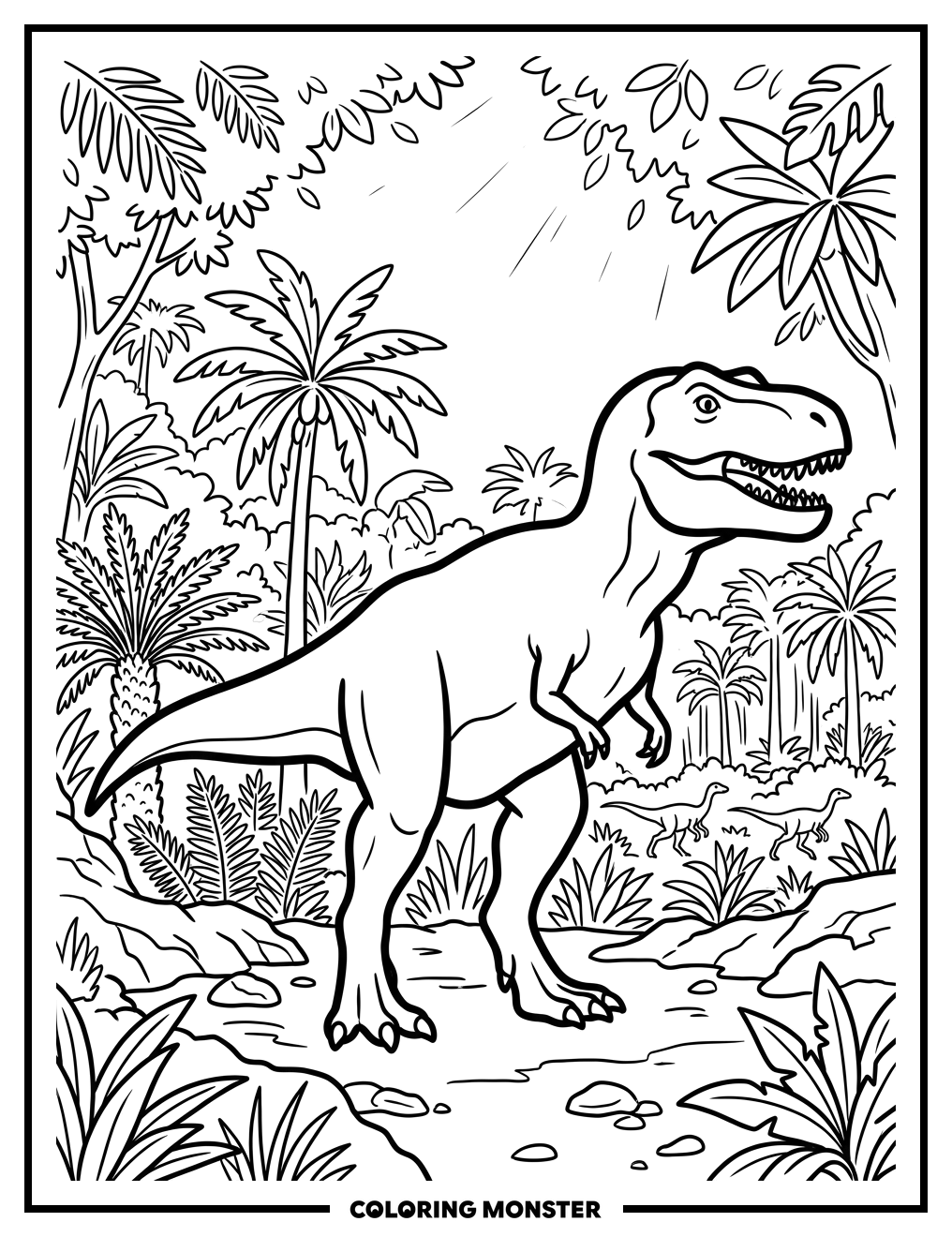 Tarbosaurus in a Jungle Clearing Coloring Page