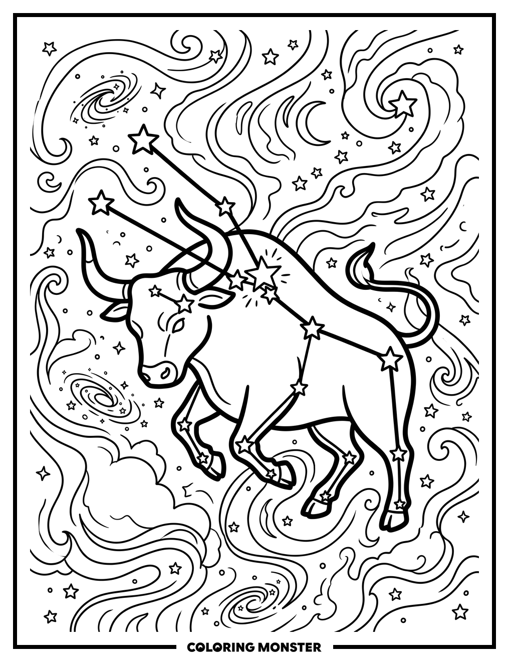 Taurus Constellation in Night Sky Coloring Page