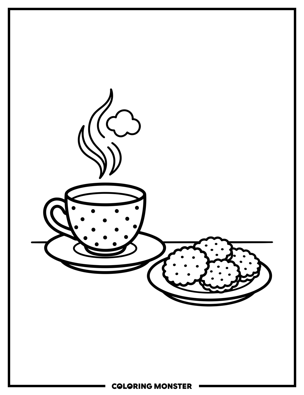 Tea Cup and Cookies Coloring Page