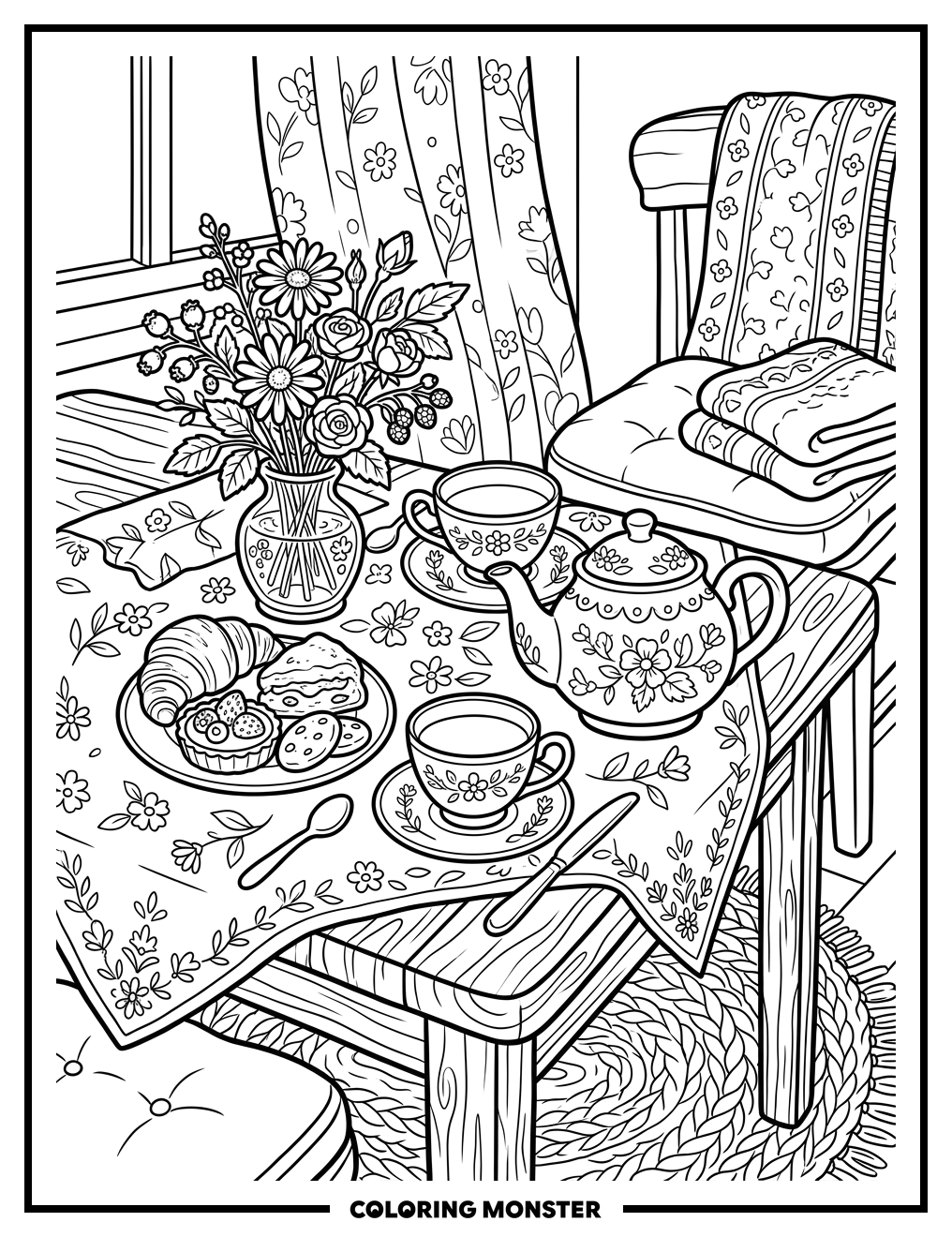 Tea Party Table Setting Coloring Page