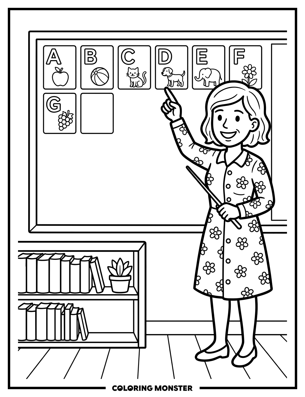 Teacher and Alphabet Chart Coloring Page