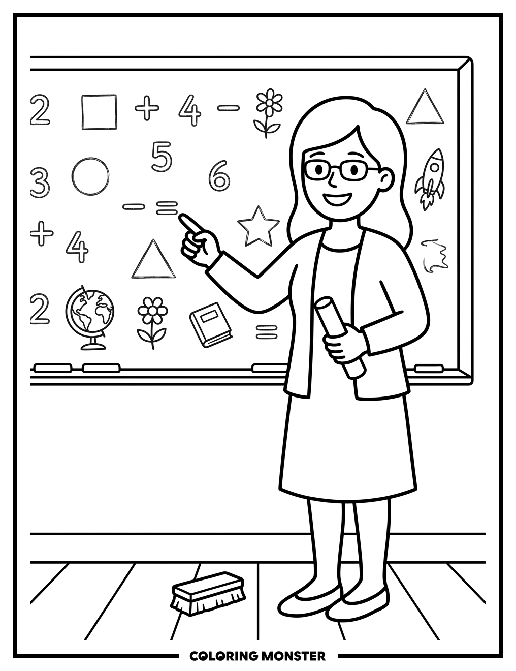 Teacher and Chalkboard Coloring Page