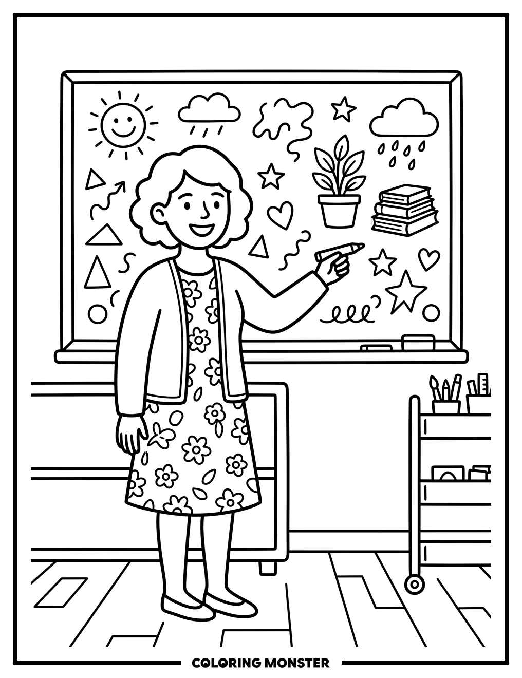 Teacher At The Whiteboard Coloring Page