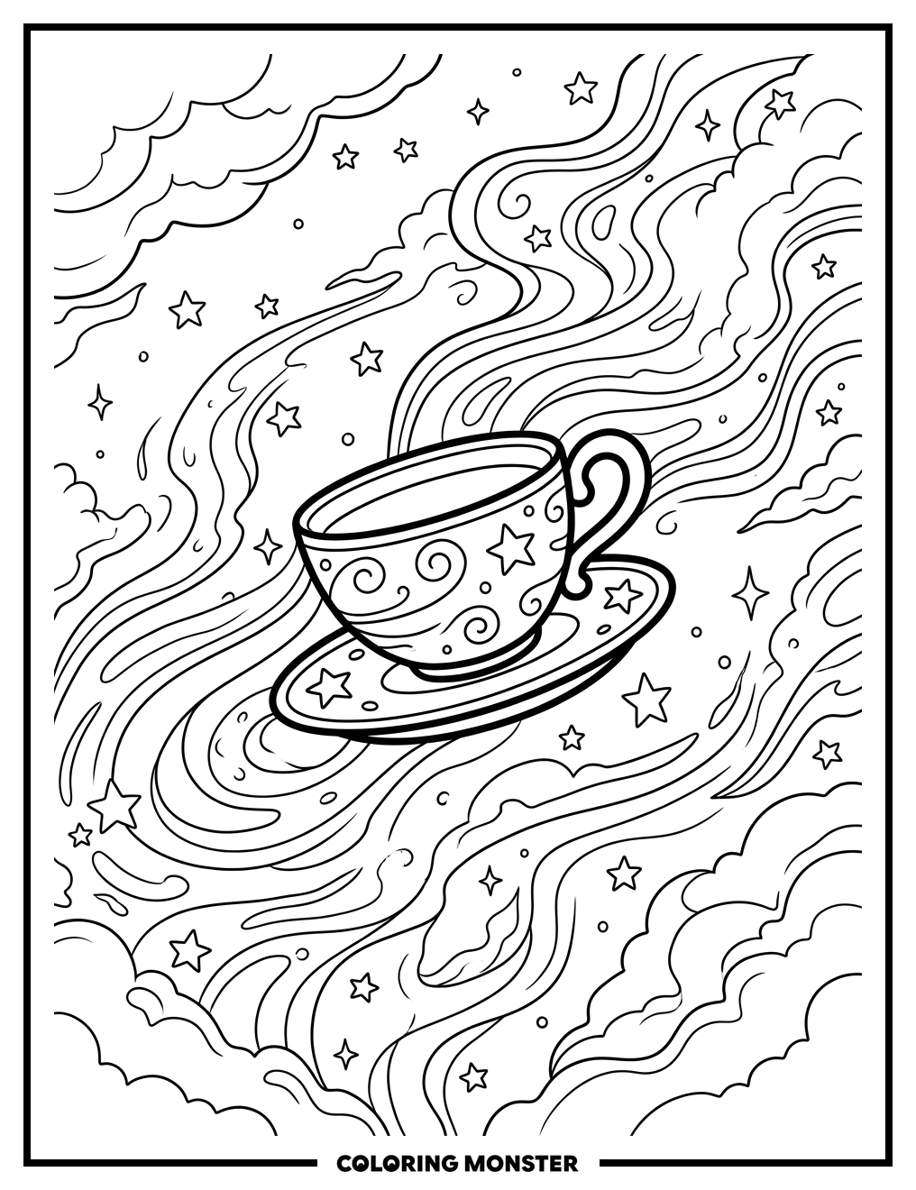 Teacup Among the Stars Coloring Page