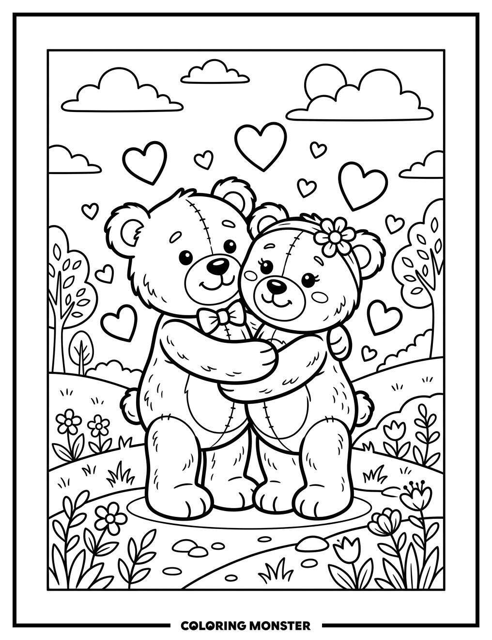 Teddy Bear Couple Embracing Coloring Page