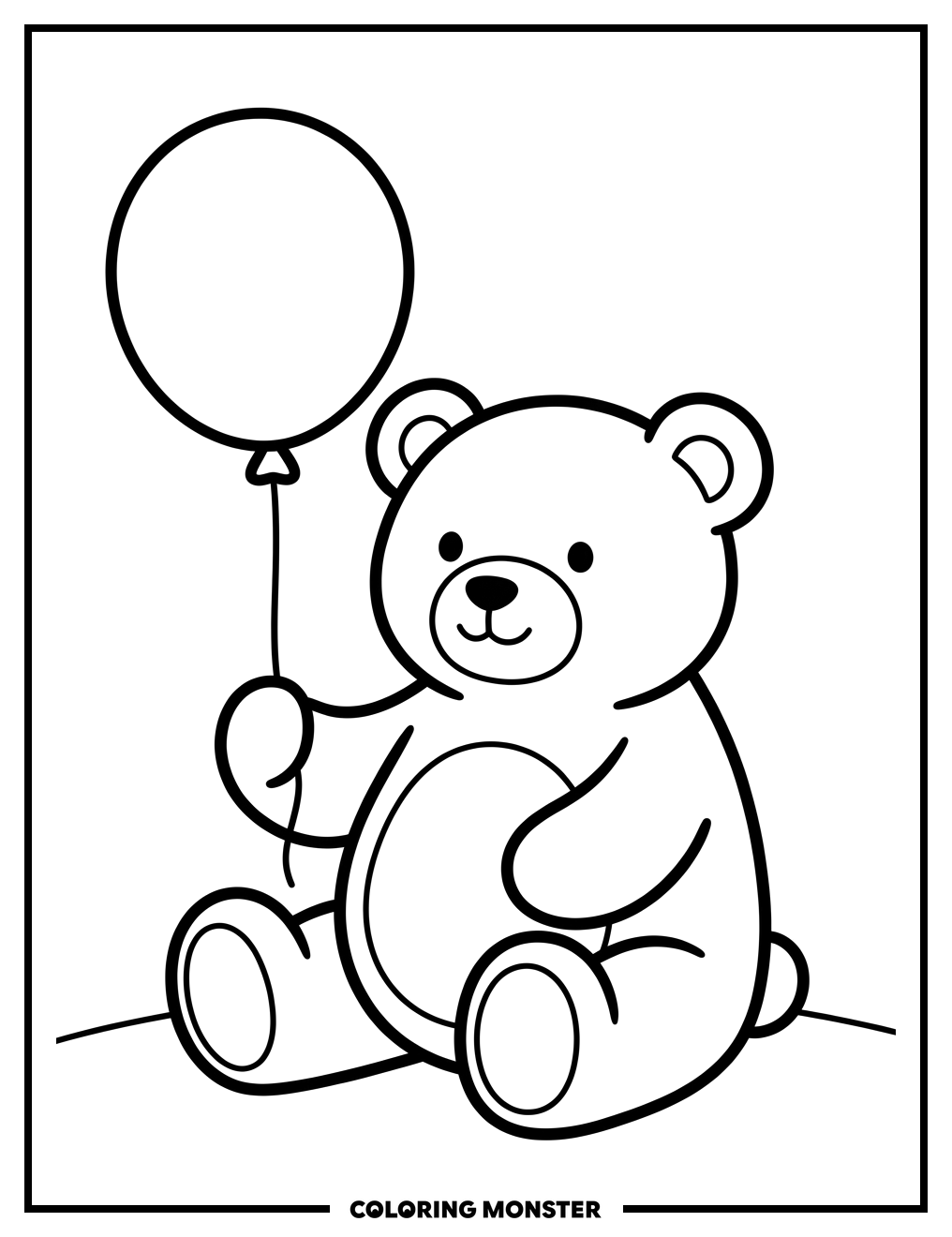 Teddy Bear Holding a Balloon Coloring Page