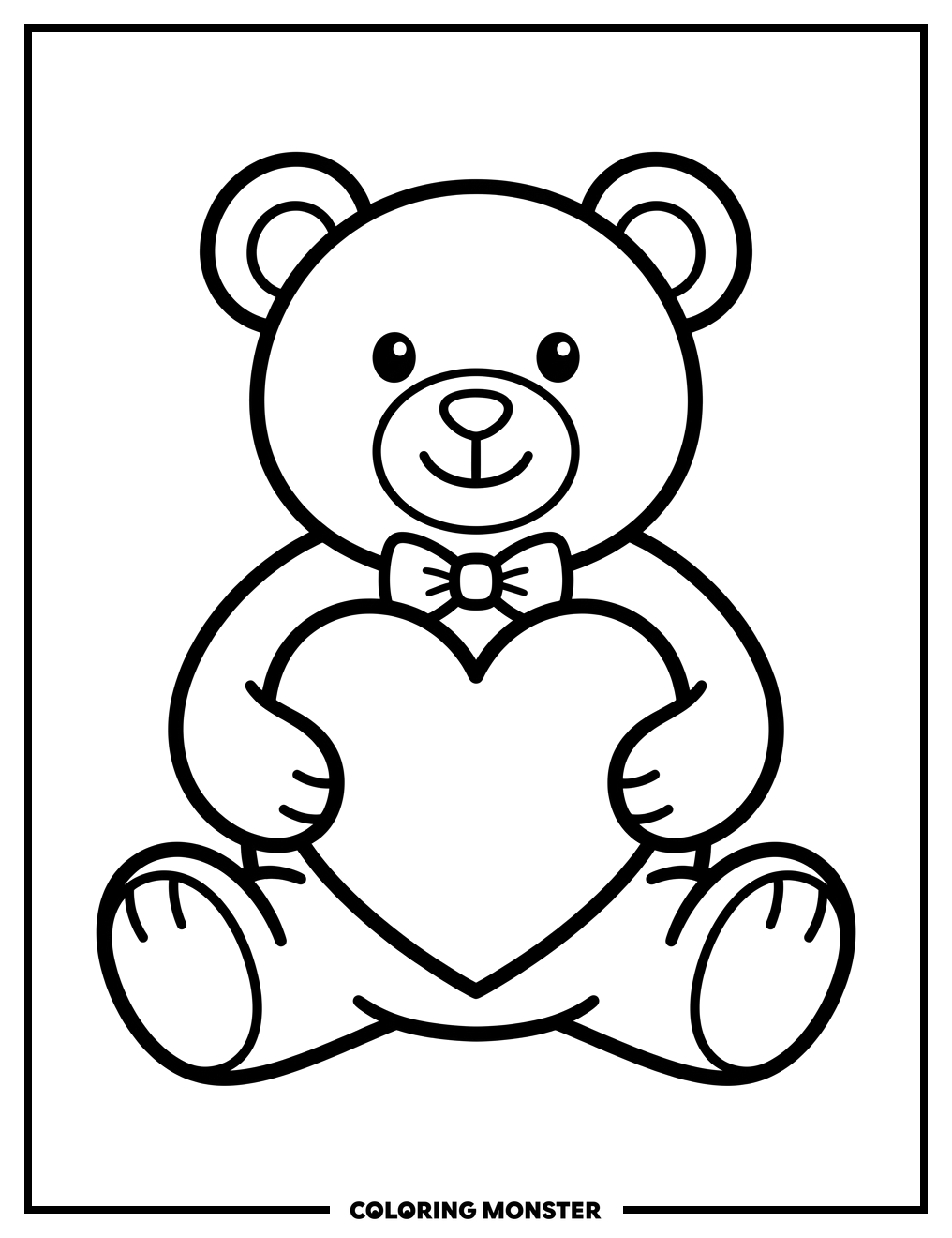 Teddy Bear Holding a Heart Coloring Page