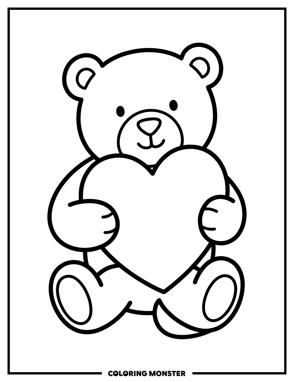 Teddy Bear Holding a Heart Coloring Page