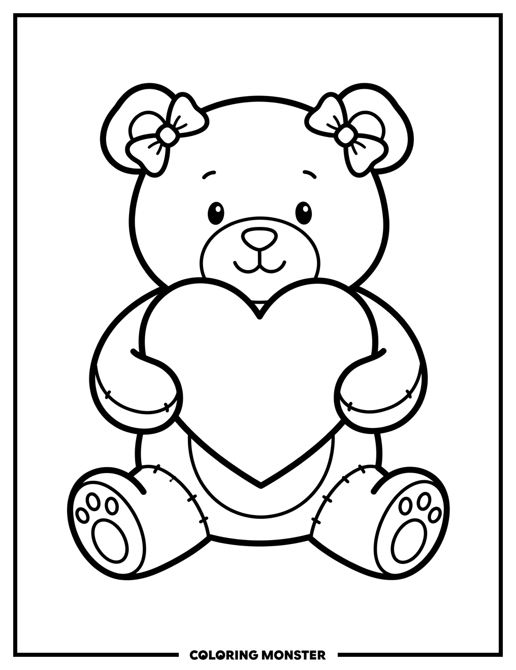 Teddy Bear Holding a Heart Coloring Page