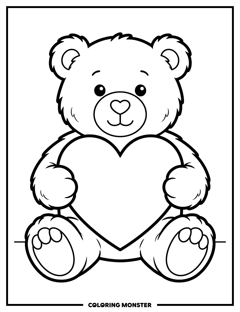 Teddy Bear Holding A Heart Coloring Page