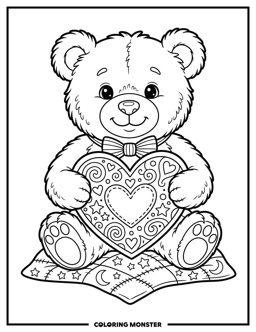 Teddy Bear Holding a Heart Coloring Page