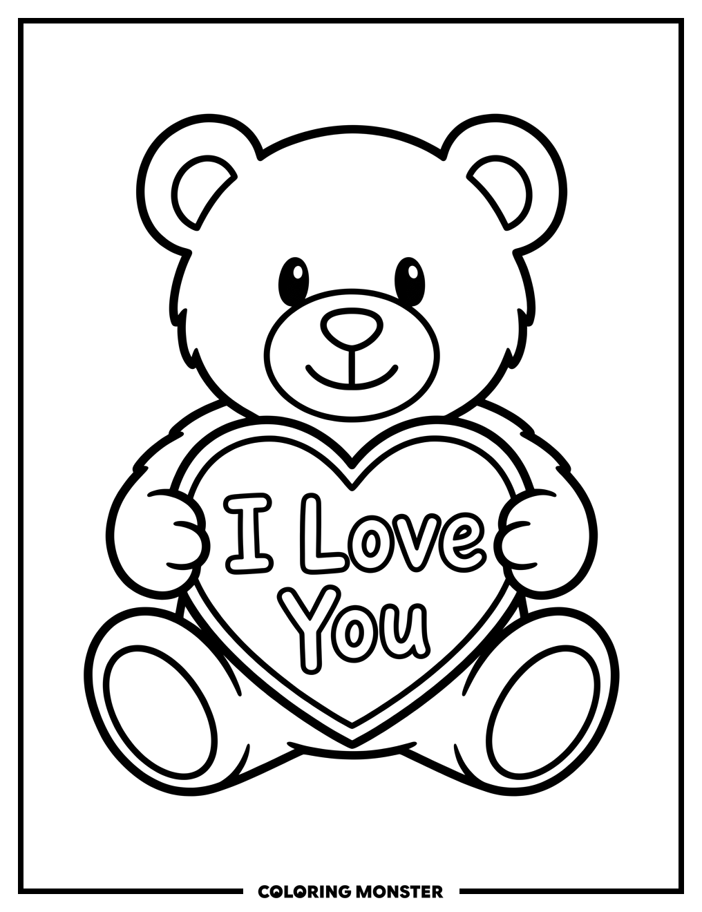 Teddy Bear Holding I Love You Sign Coloring Page
