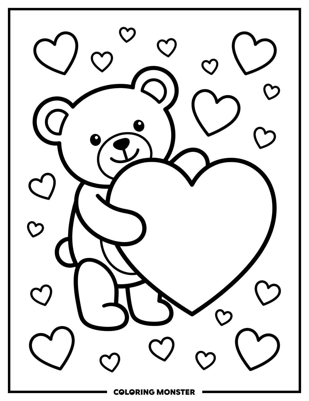 Teddy Bear Hugs Heart Coloring Page