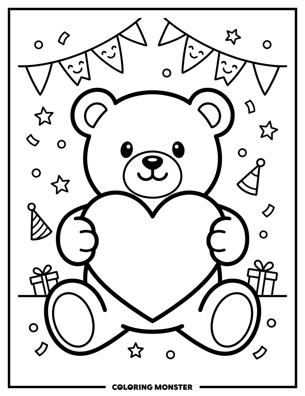 Teddy Bear Offering a Heart Coloring Page