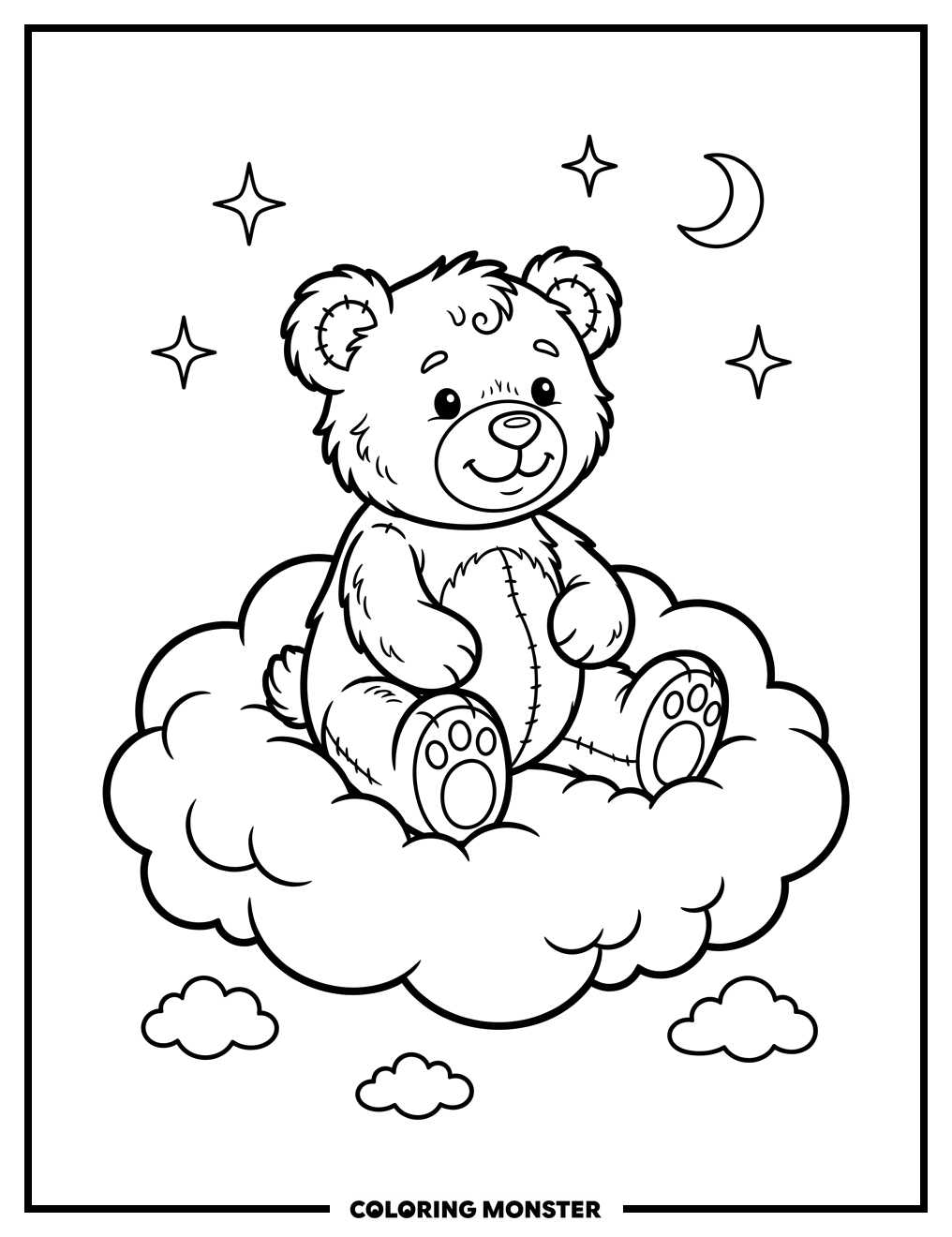 Teddy Bear on a Cloud Coloring Page