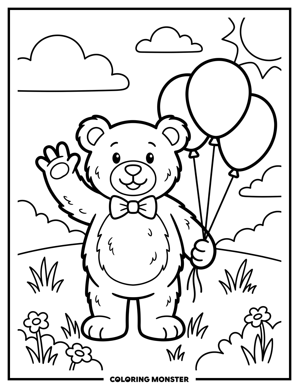 Teddy Bear Waving Hello Coloring Page