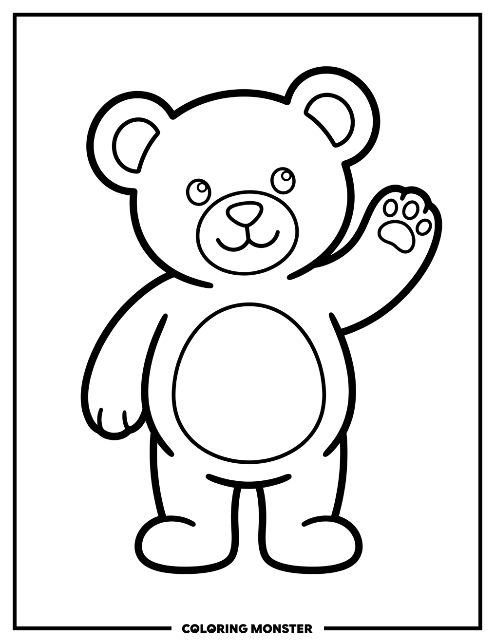 Teddy Bear Waving Hello Coloring Page