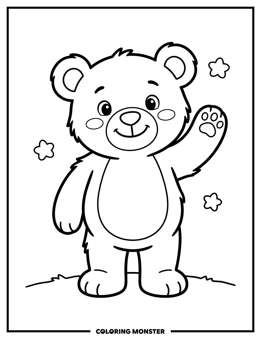 Teddy Bear Waving Hello Coloring Page