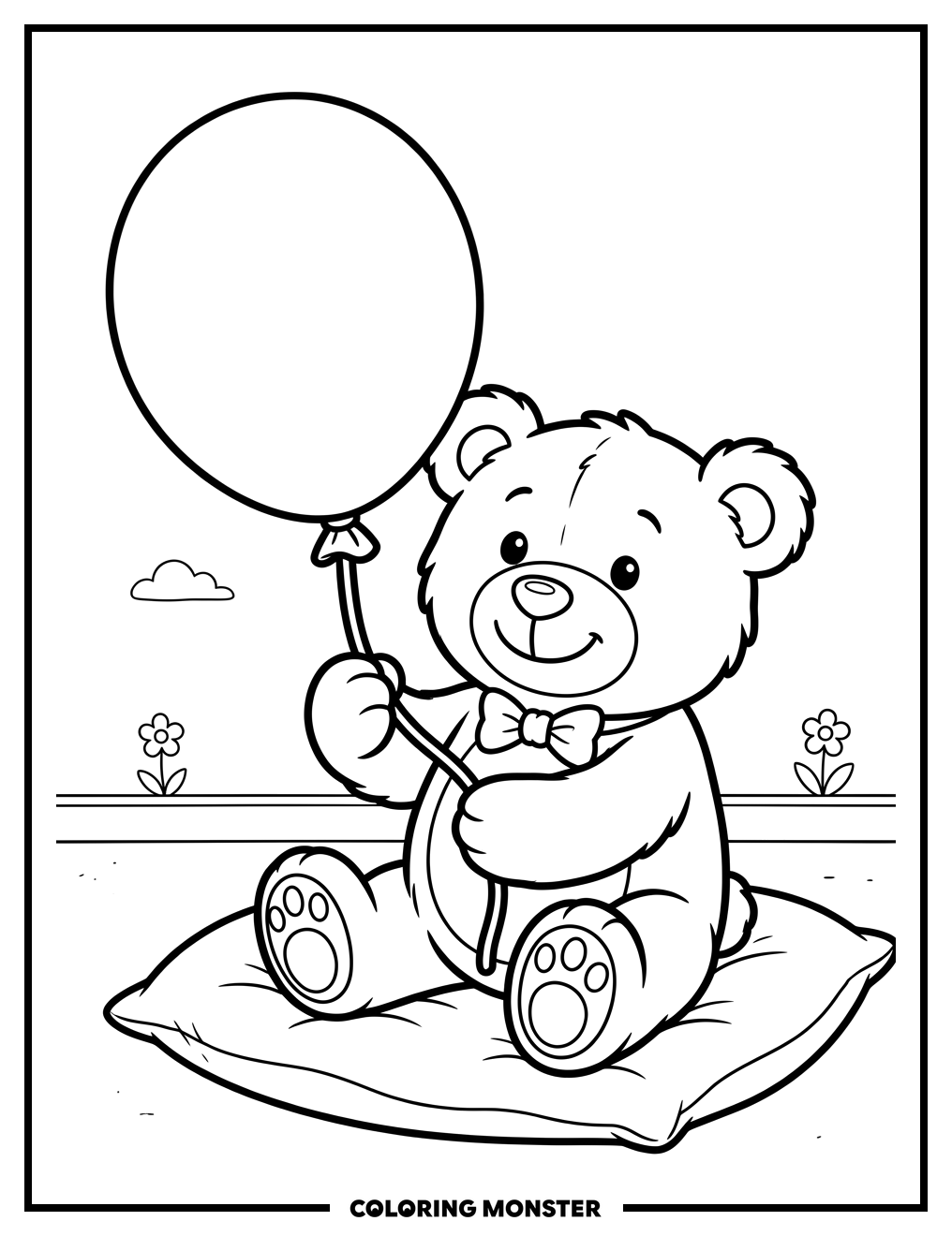 Teddy Bear With Balloon Coloring Page