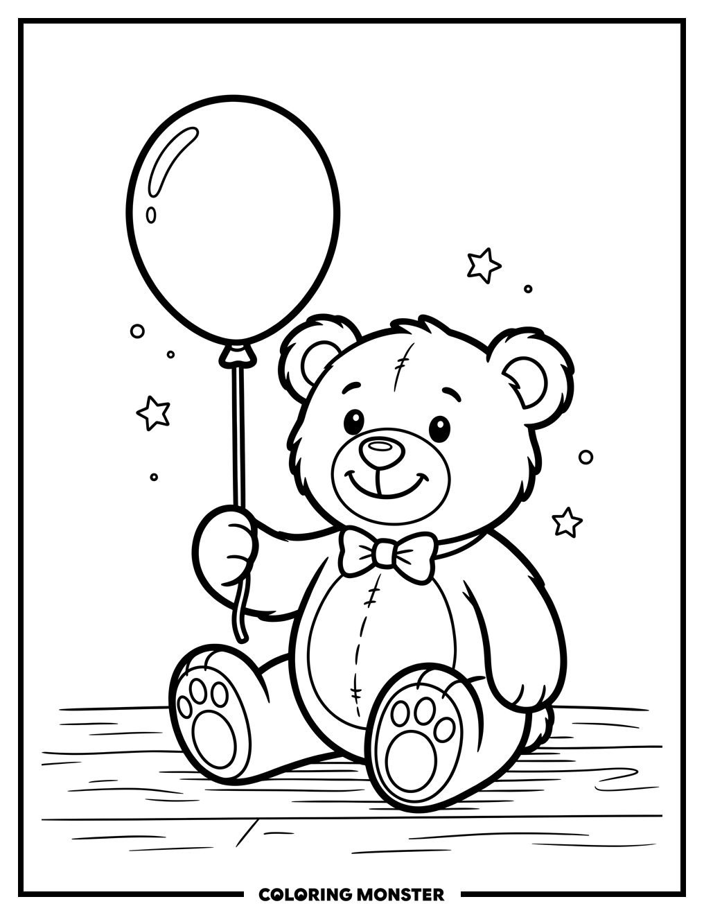 Teddy Bear With Balloon Coloring Page