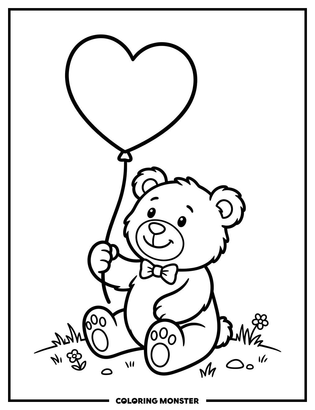Teddy Bear With Heart Balloon Coloring Page