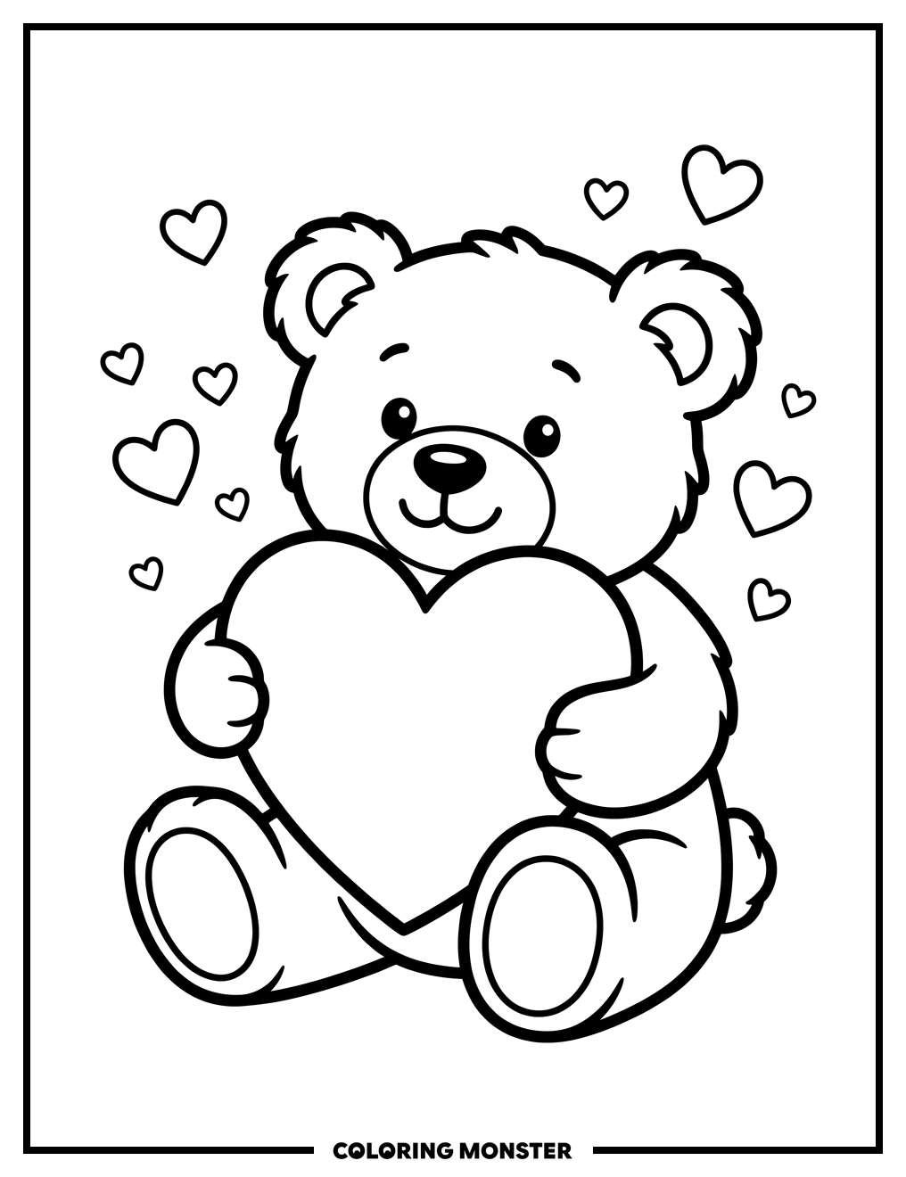Teddy Bear With Heart Coloring Page