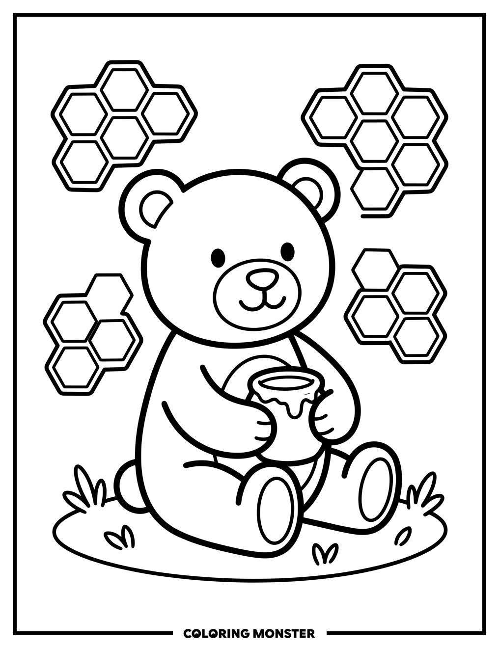Teddy Bear With Honey Pot Coloring Page
