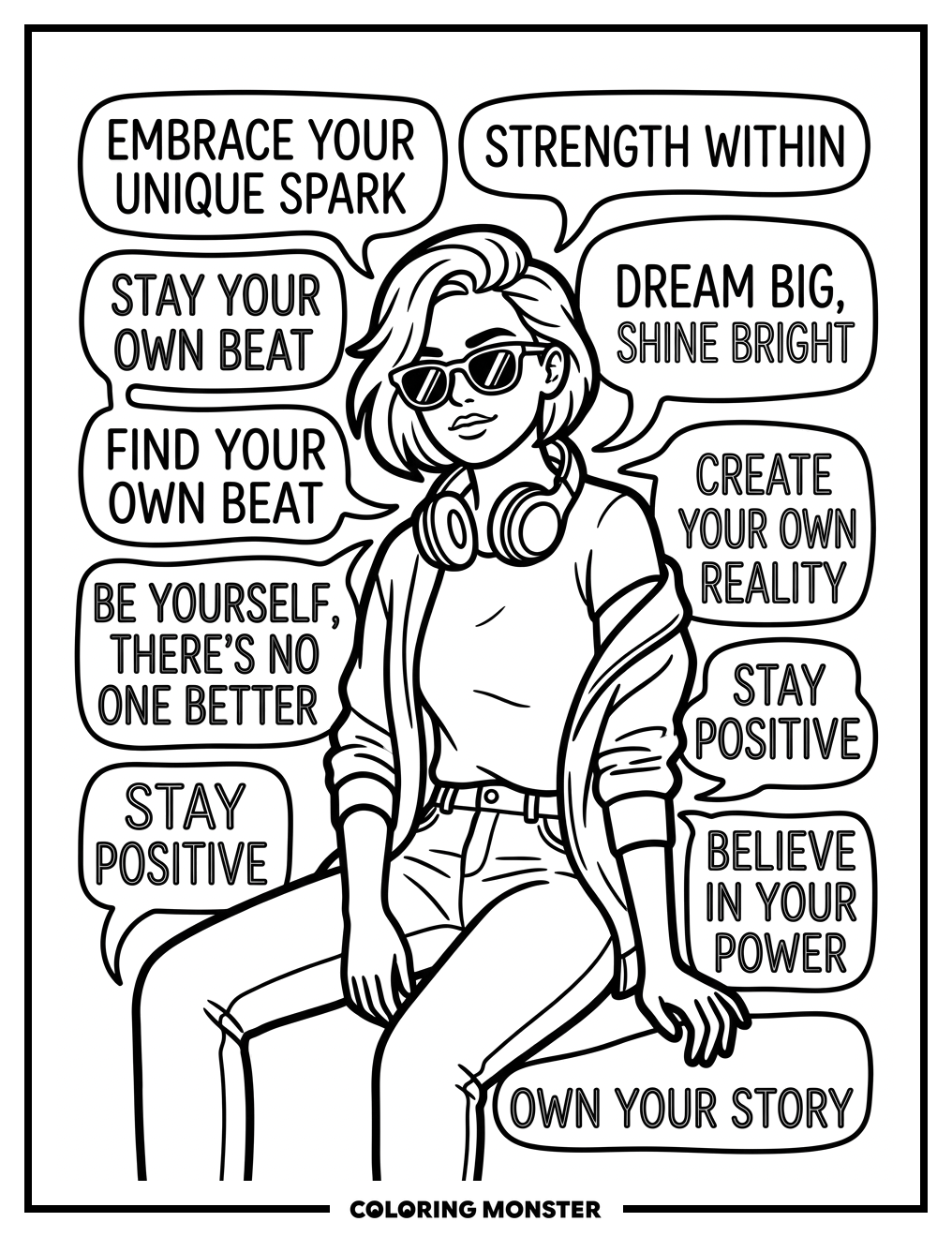 Teen Girl With Inspiring Quotes Coloring Page