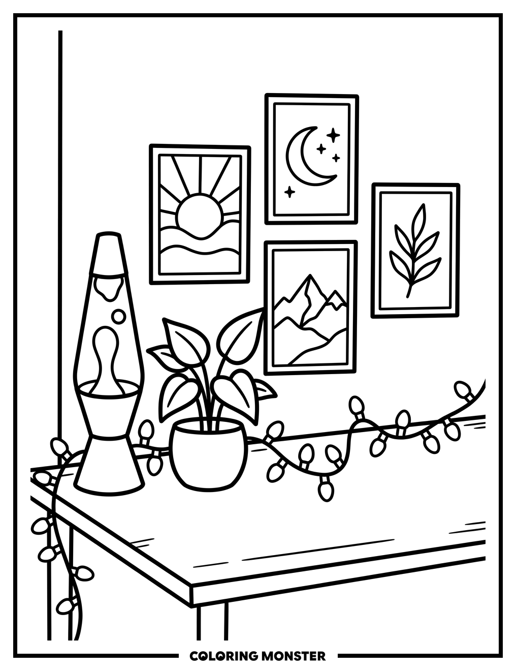 Teen Room Decor Arrangement Coloring Page