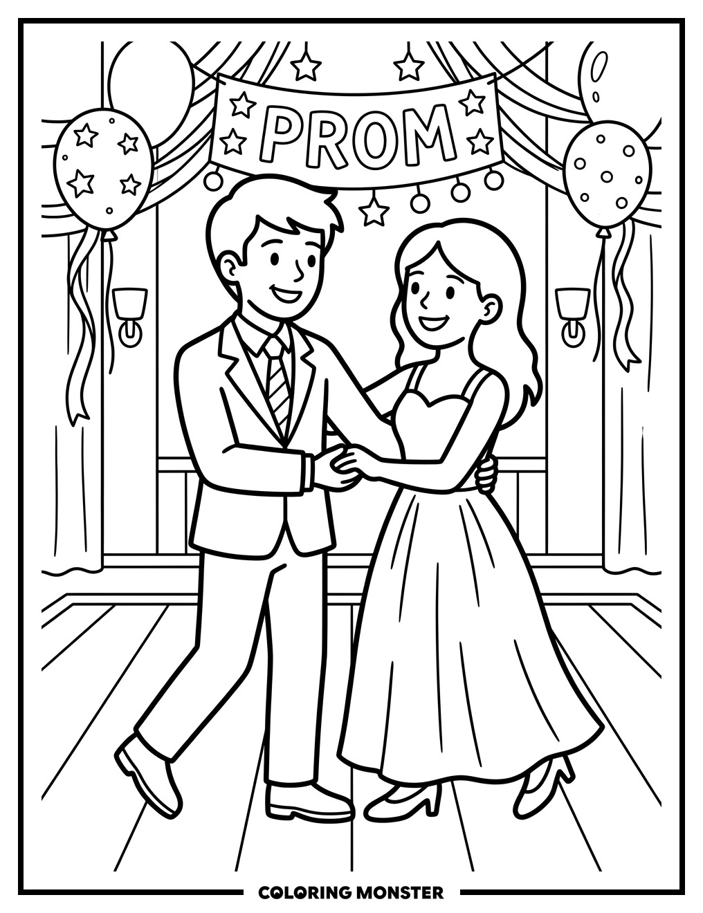 Teenage Couple Dancing At Prom Coloring Page