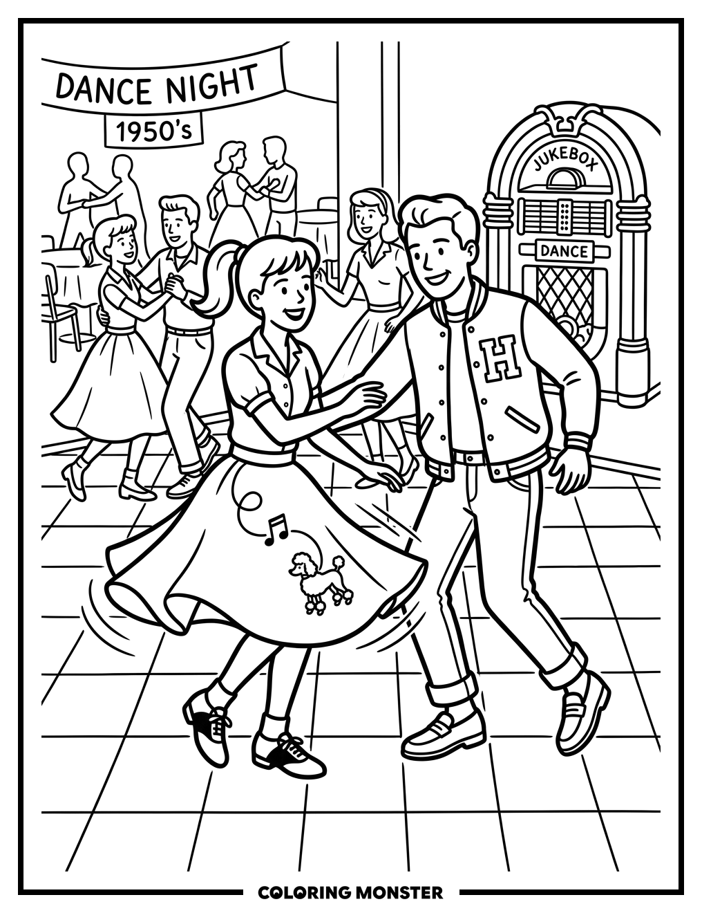 Teenagers Jitterbugging at the Hop Coloring Page