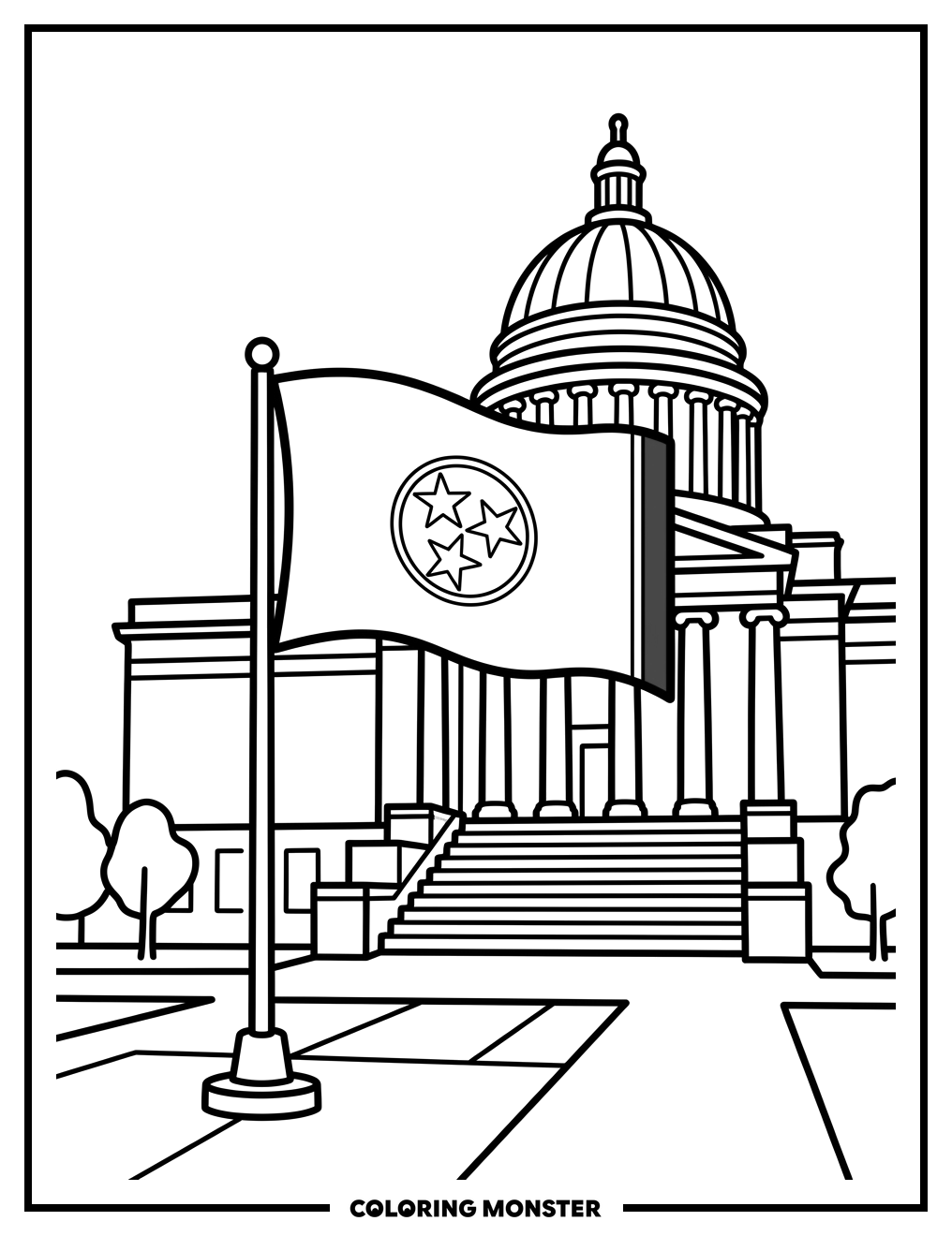 Tennessee Flag and Monument Coloring Page