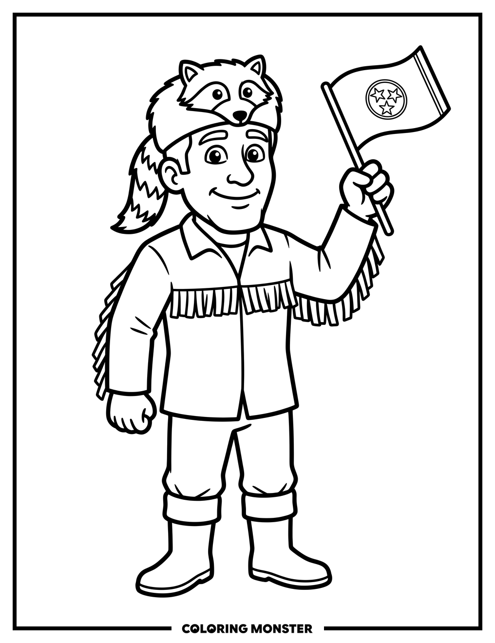 Tennessee Volunteers Mascot with Flag Coloring Page