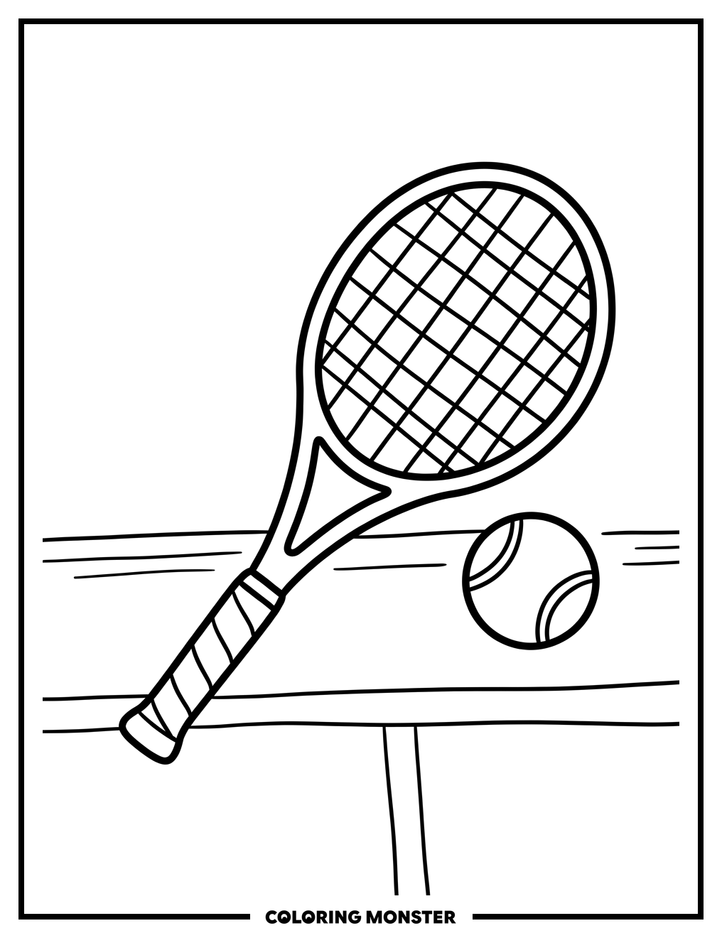 Tennis Racket and Ball Coloring Page