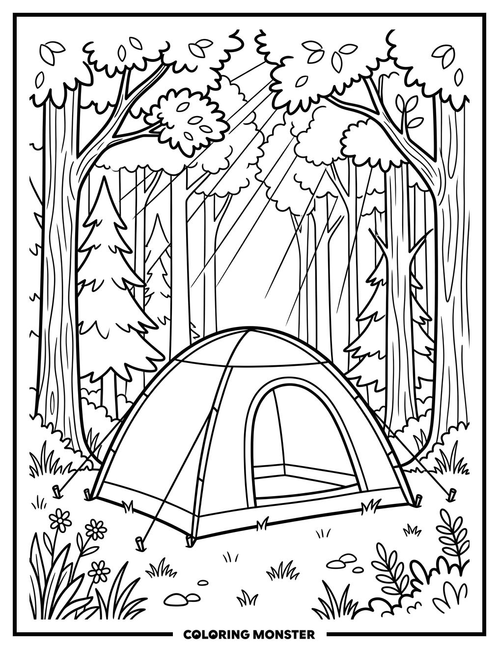 Tent in Forest Clearing Coloring Page