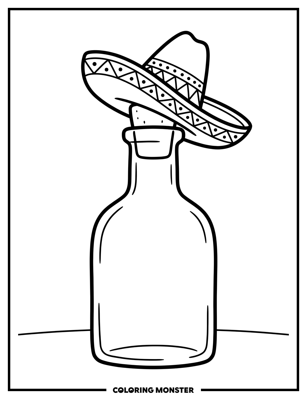Tequila Bottle Wearing Sombrero Coloring Page