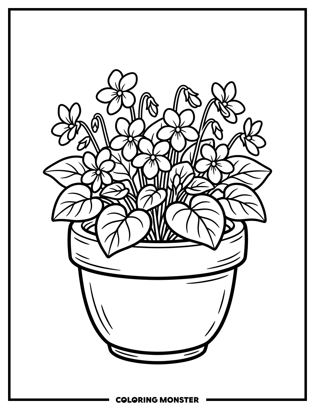 Terracotta Pot of Violets Coloring Page