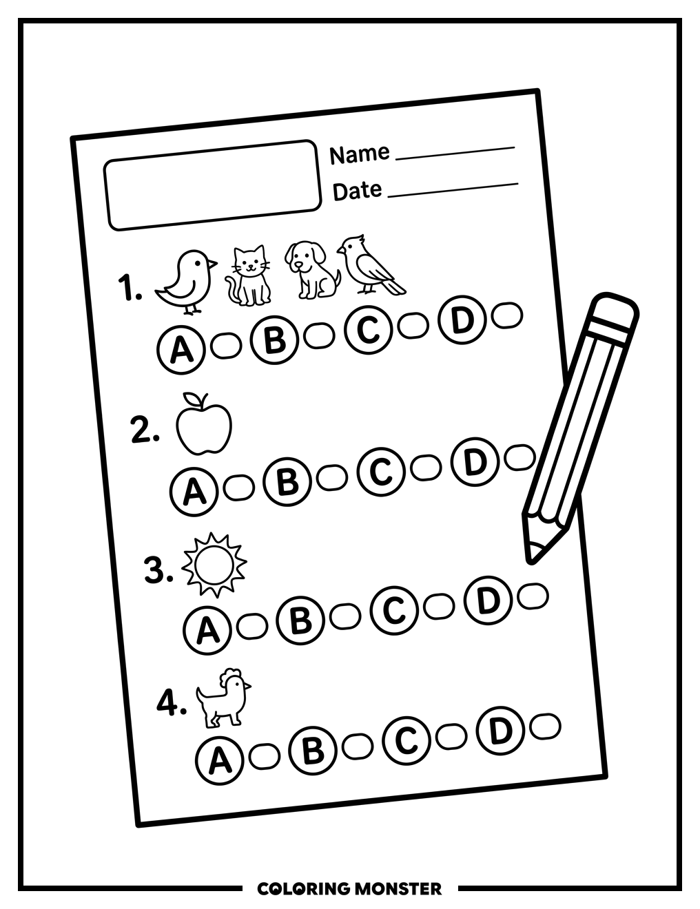 Test Paper and Pencil Coloring Page