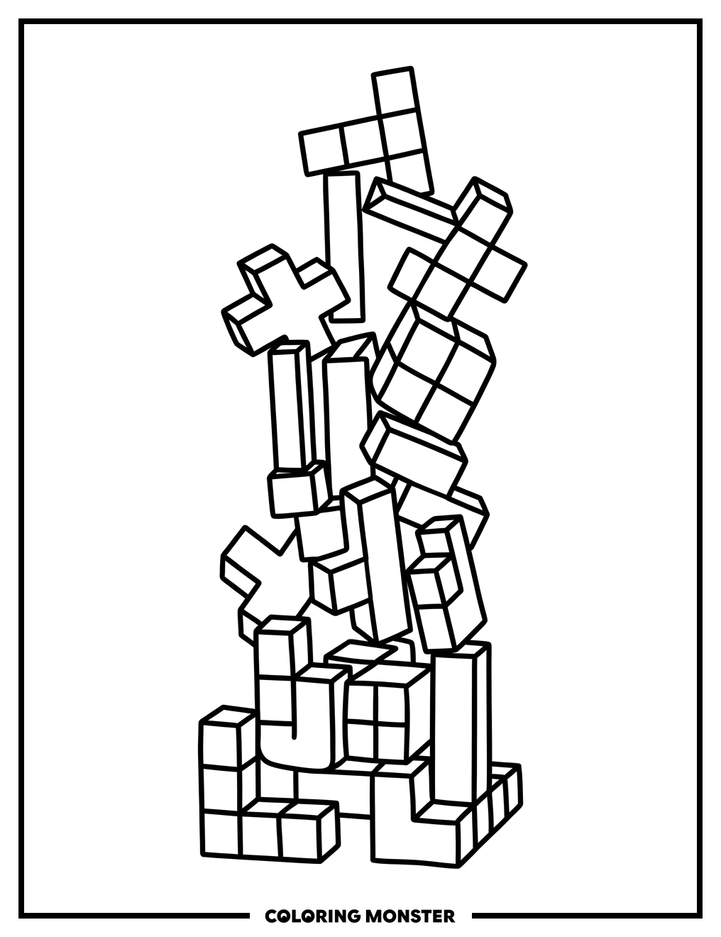Tetris Blocks Tower Coloring Page