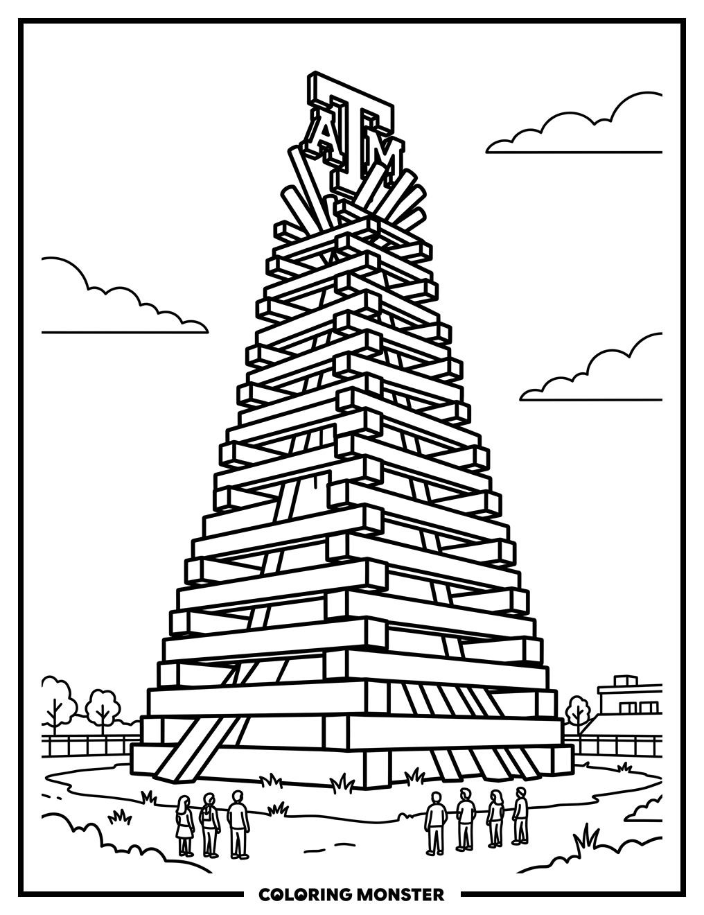 Texas A&M Bonfire Structure Coloring Page