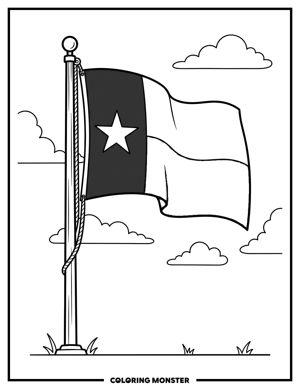Texas Flag Flying Proudly Coloring Page