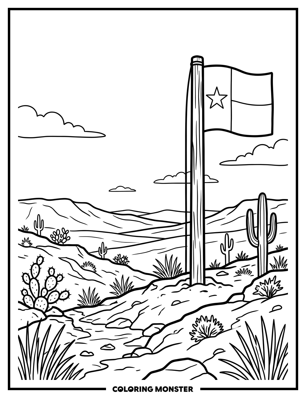 Texas Flag in Rolling Hills Coloring Page