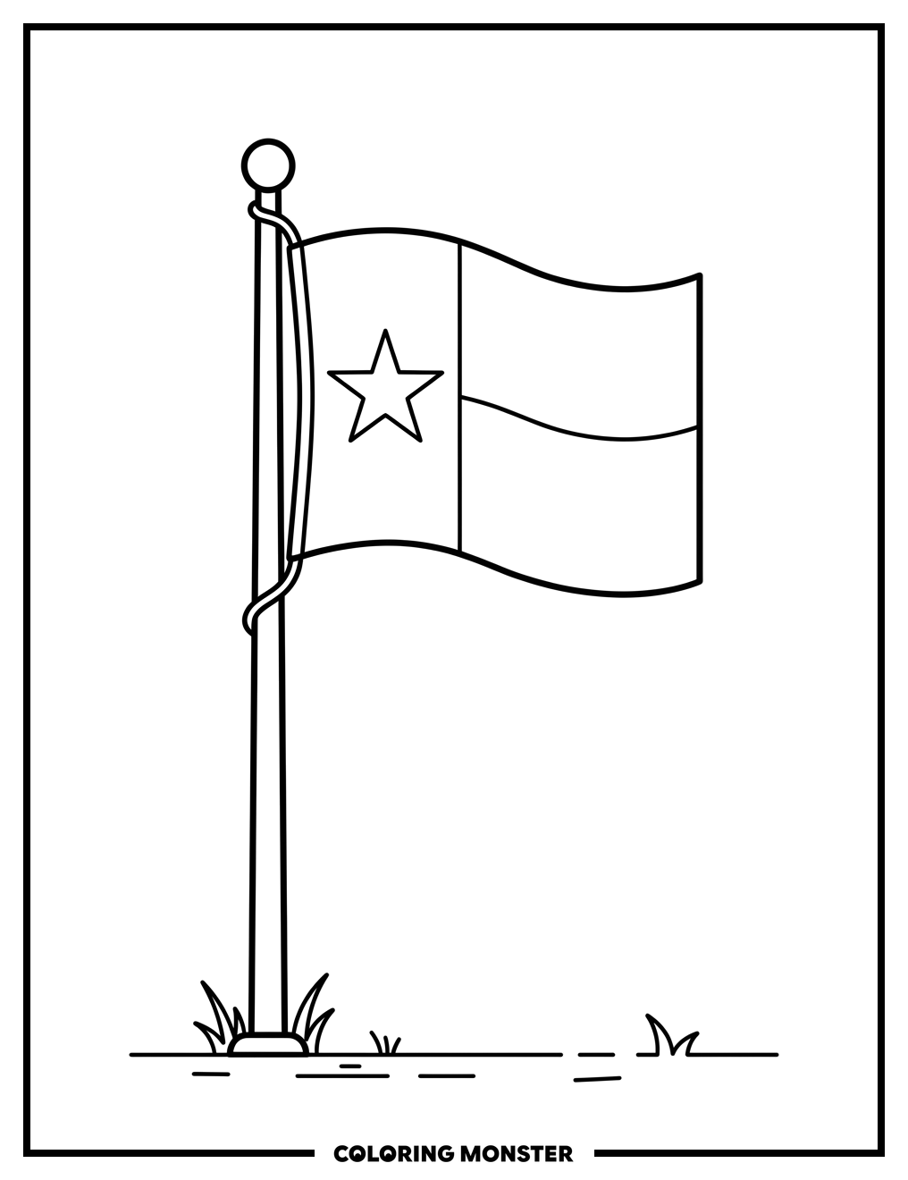 Texas Flag on Pole Coloring Page
